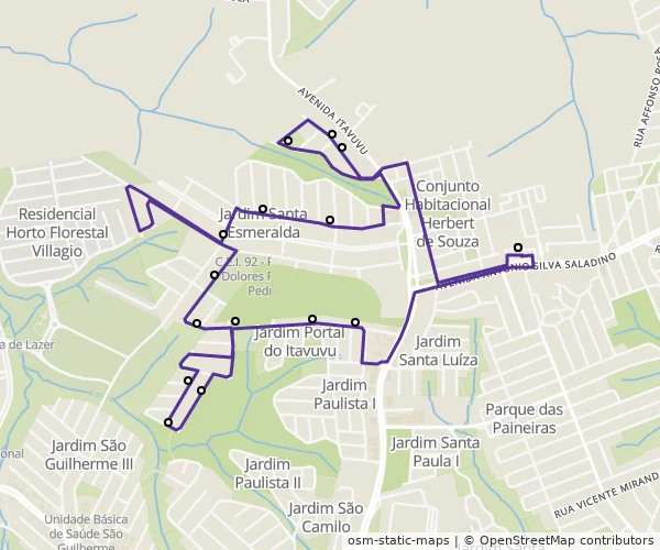 Mapa do itinerário da linha