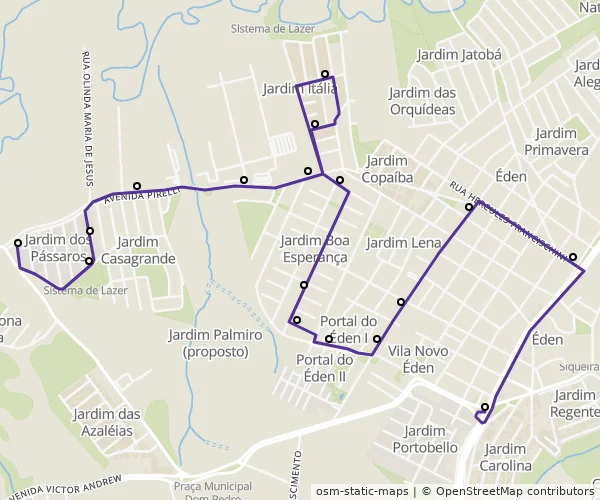 Mapa do itinerário da linha