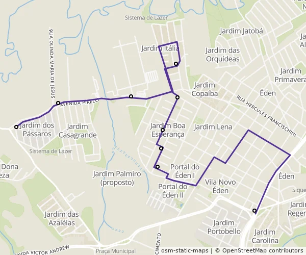 Mapa do itinerário da linha