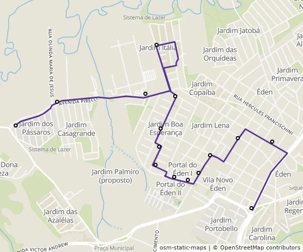 Mapa do itinerário da linha