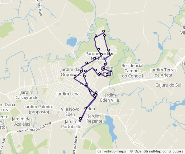 Mapa do itinerário da linha