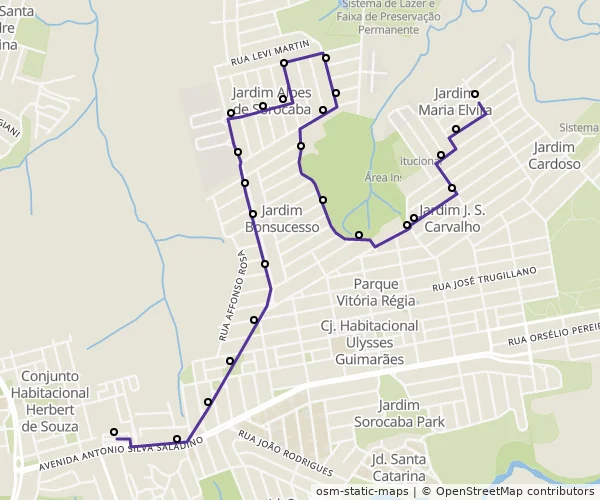 Mapa do itinerário da linha