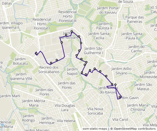 Mapa do itinerário da linha