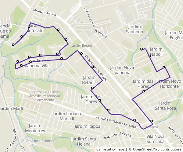 Mapa do itinerário da linha