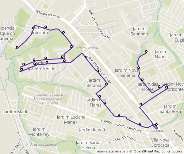 Mapa do itinerário da linha