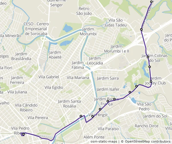 Mapa do itinerário da linha