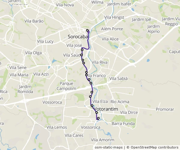 Mapa do itinerário da linha