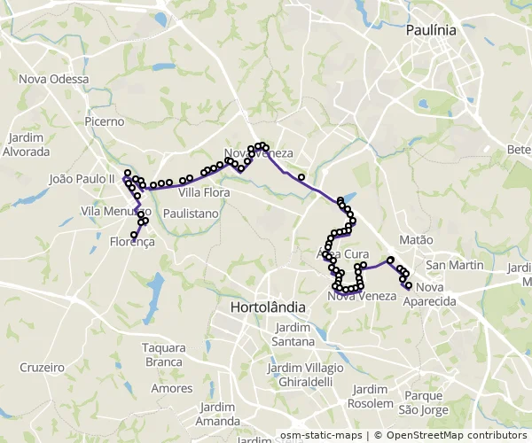 Mapa do itinerário da linha