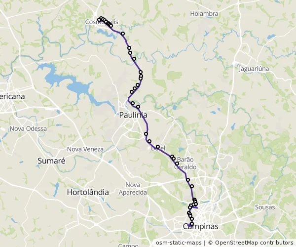 Mapa do itinerário da linha