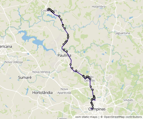 Mapa do itinerário da linha