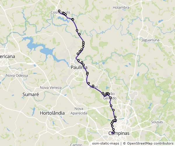 Mapa do itinerário da linha