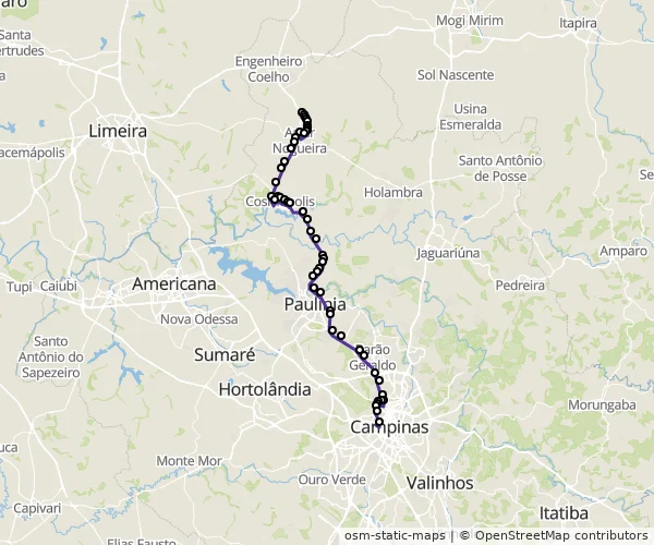 Mapa do itinerário da linha