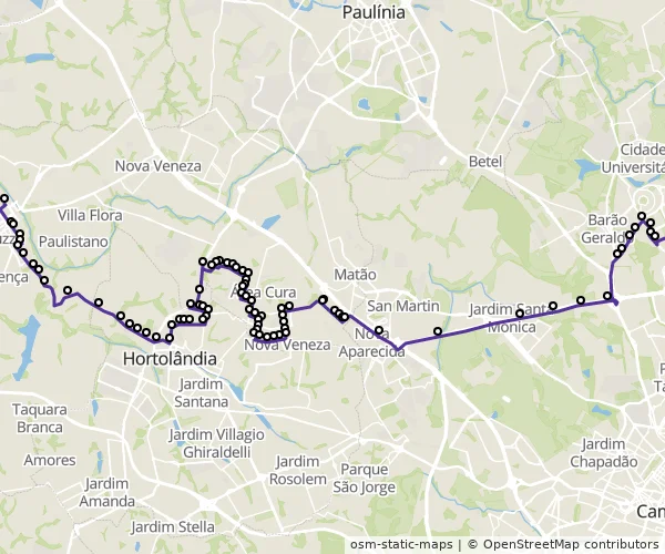 Mapa do itinerário da linha