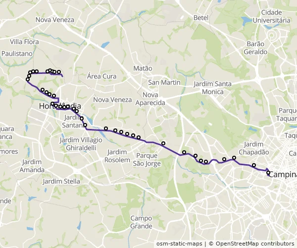 Mapa do itinerário da linha