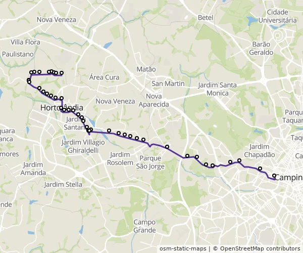 Mapa do itinerário da linha