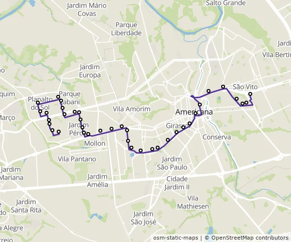 Mapa do itinerário da linha