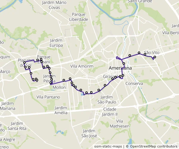 Mapa do itinerário da linha