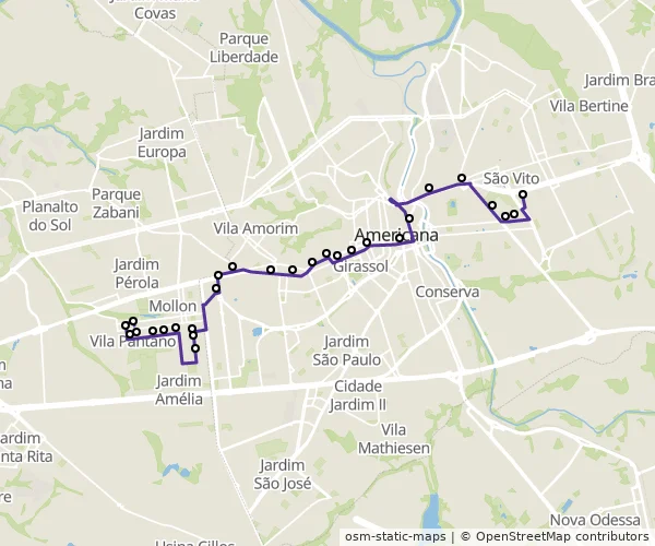 Mapa do itinerário da linha