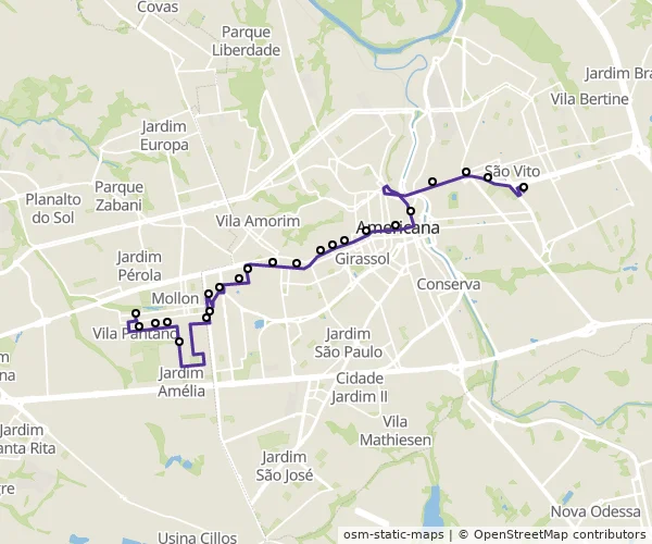 Mapa do itinerário da linha