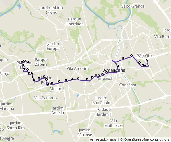 Mapa do itinerário da linha