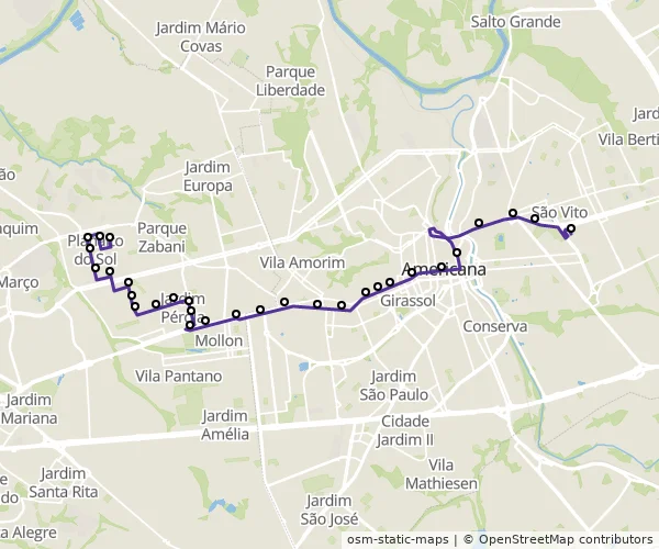 Mapa do itinerário da linha