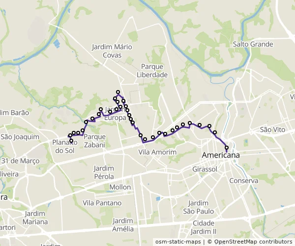 Mapa do itinerário da linha