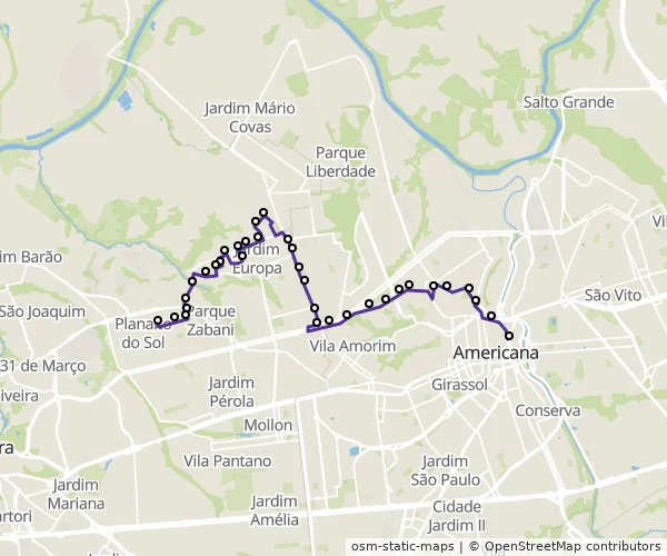 Mapa do itinerário da linha
