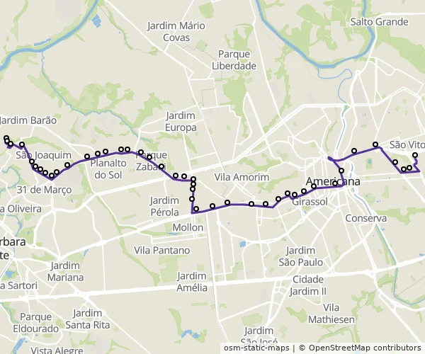 Mapa do itinerário da linha