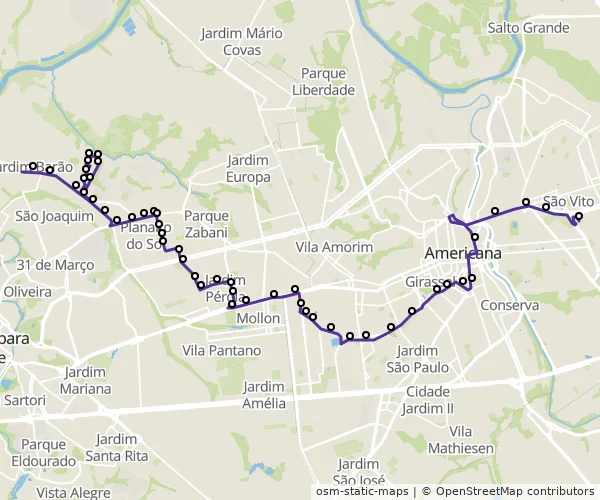 Mapa do itinerário da linha