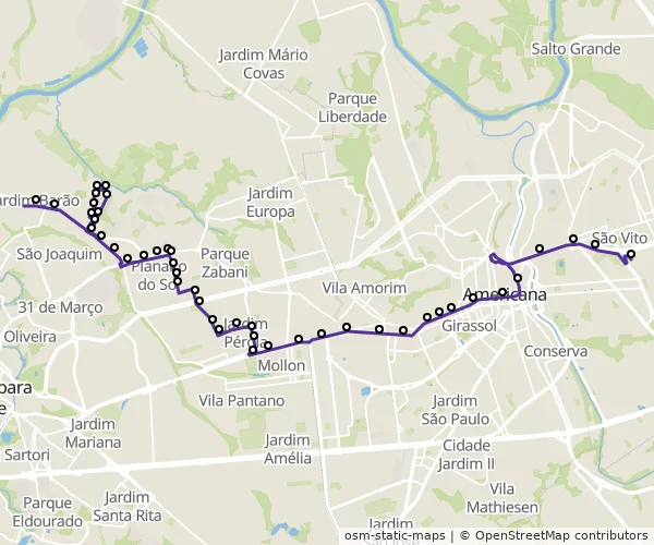 Mapa do itinerário da linha