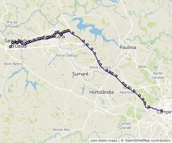 Mapa do itinerário da linha