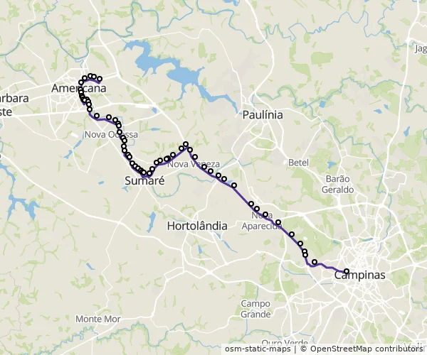 Mapa do itinerário da linha