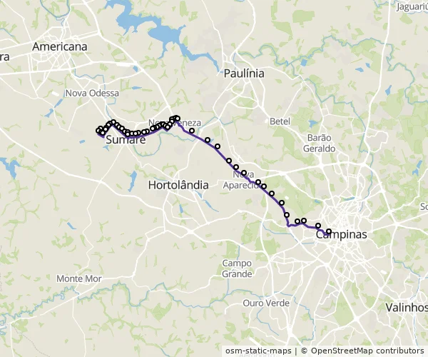 Mapa do itinerário da linha