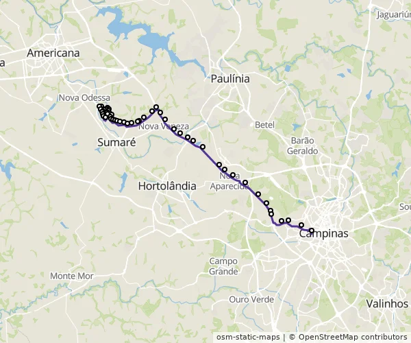 Mapa do itinerário da linha