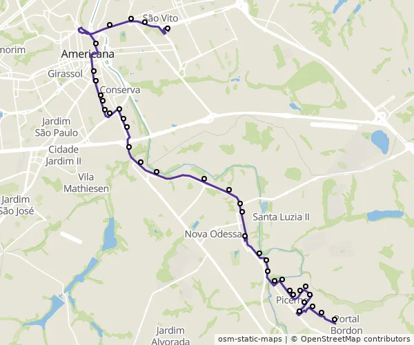 Mapa do itinerário da linha