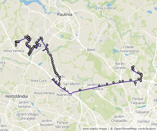 Mapa do itinerário da linha