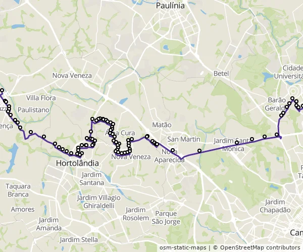 Mapa do itinerário da linha