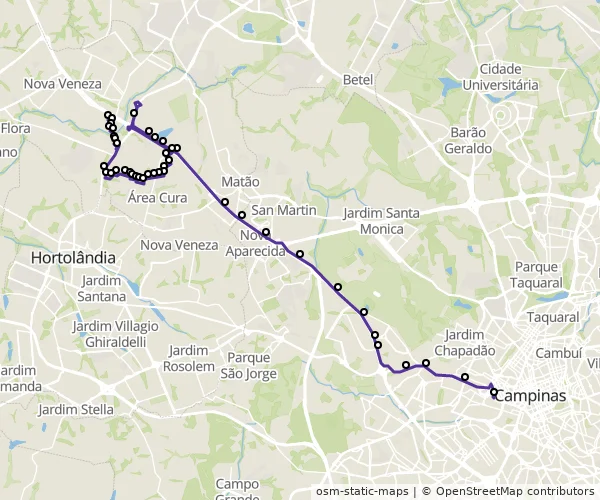 Mapa do itinerário da linha