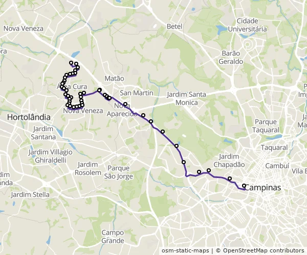 Mapa do itinerário da linha
