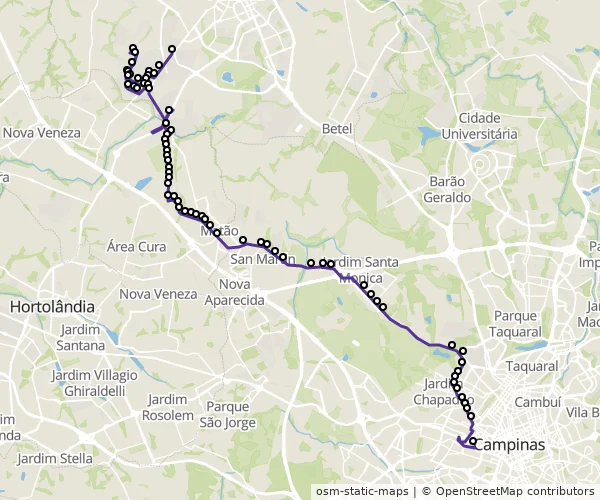 Mapa do itinerário da linha