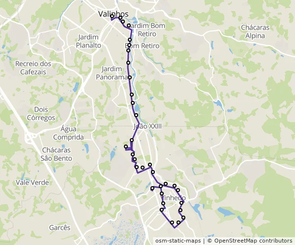 Mapa do itinerário da linha