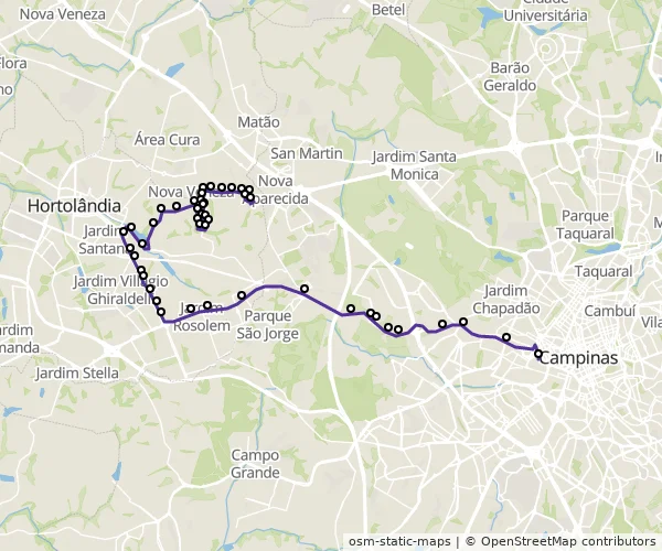 Mapa do itinerário da linha