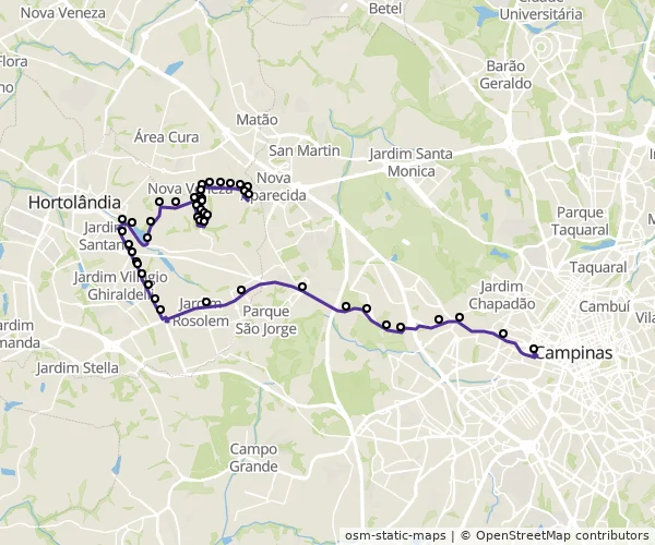 Mapa do itinerário da linha