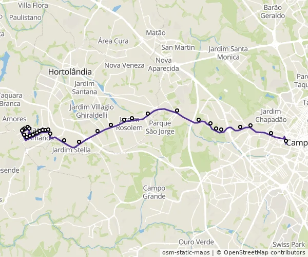 Mapa do itinerário da linha
