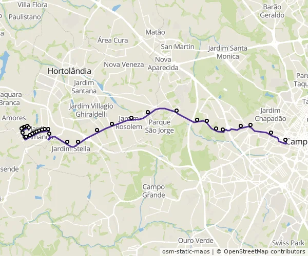 Mapa do itinerário da linha