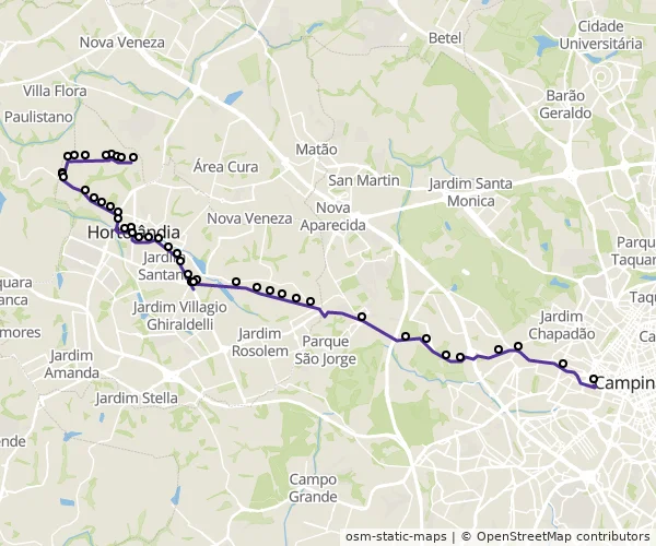 Mapa do itinerário da linha