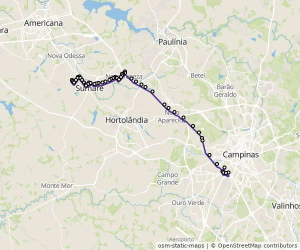 Mapa do itinerário da linha