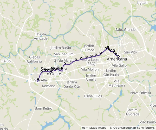 Mapa do itinerário da linha