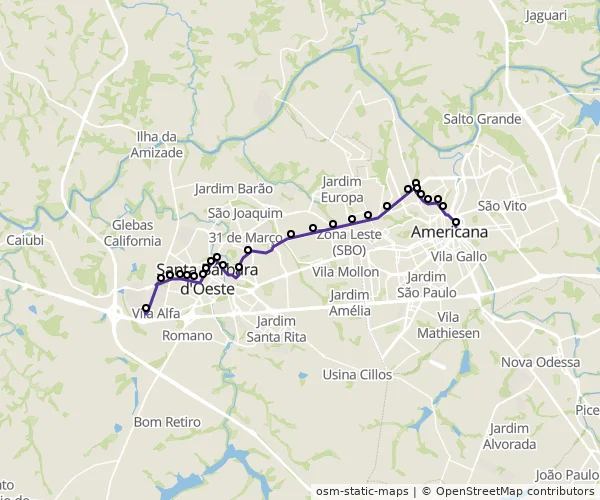 Mapa do itinerário da linha