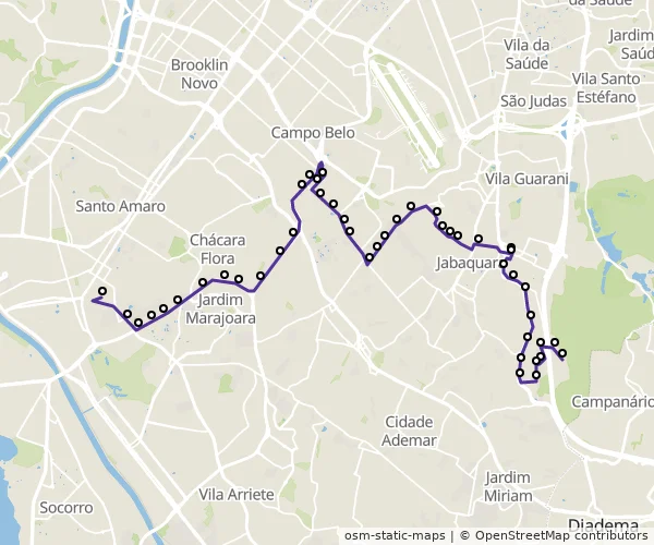 Mapa do itinerário da linha